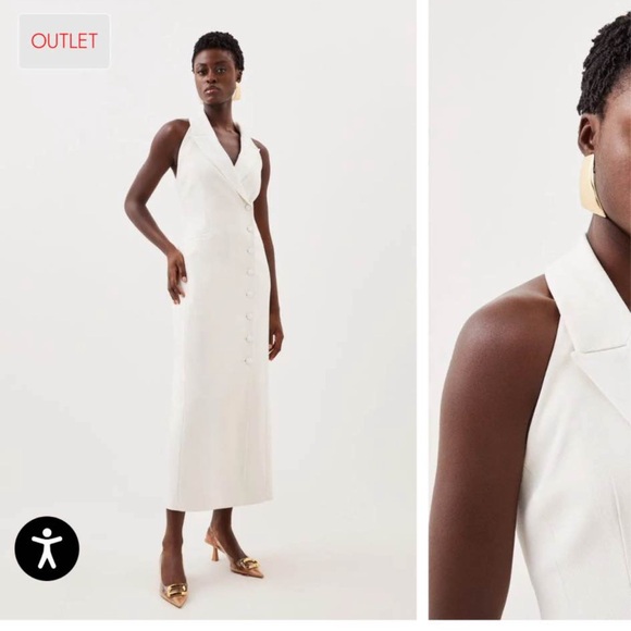Karen Millen Dresses & Skirts - Tailored Premium Twill Halter Neck Sleeveless Maxi Dress in Ivory